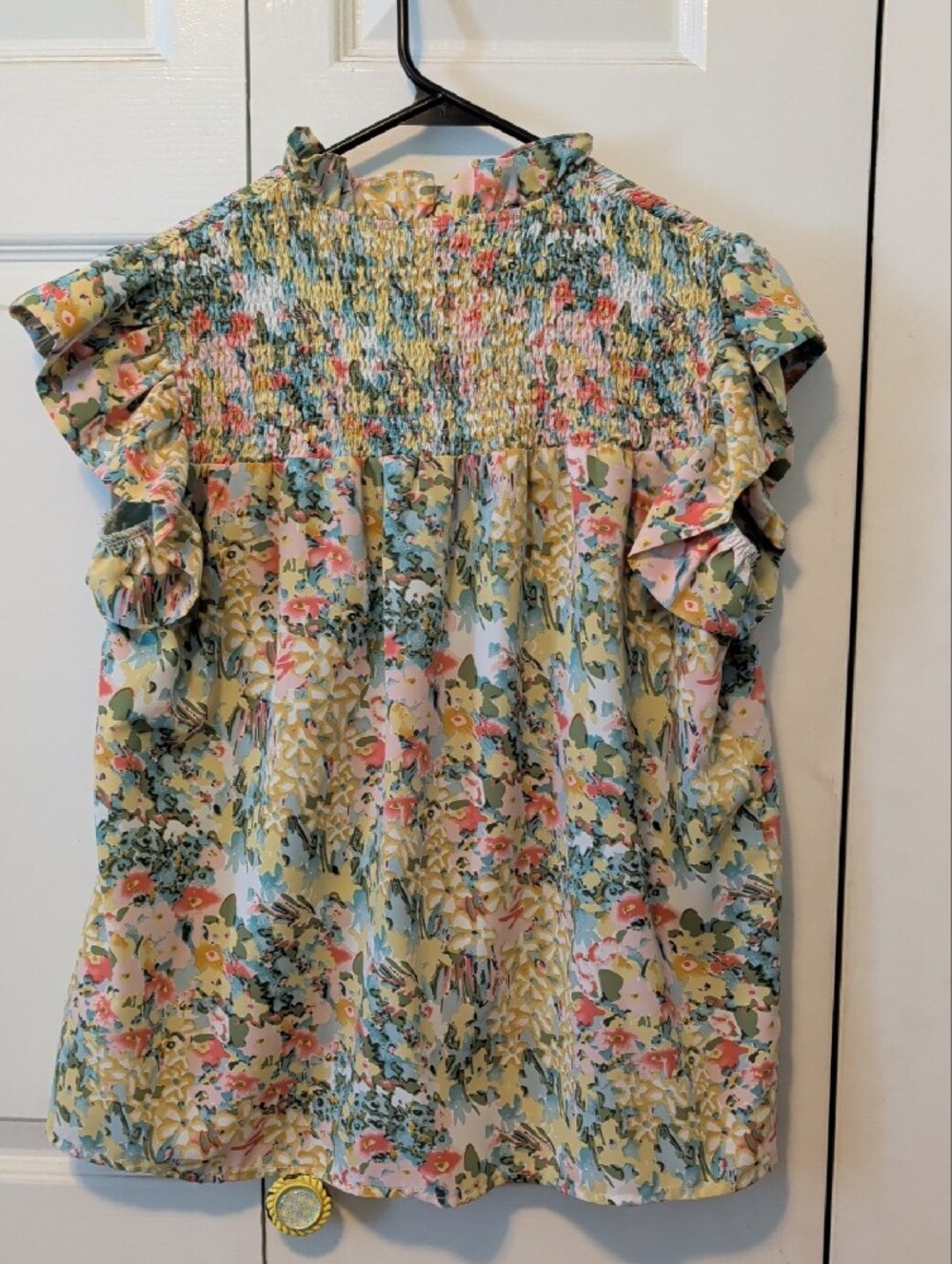Salt & Sea Floral Smocked Ruffle Sleeve Blouse - Pastel Multicolor - Picture 3 of 3